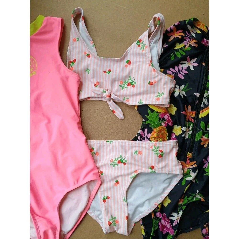 Girls 10/12 Old Navy Swim Lot Of 3 Swim Suits Bikini Rash Guard Large